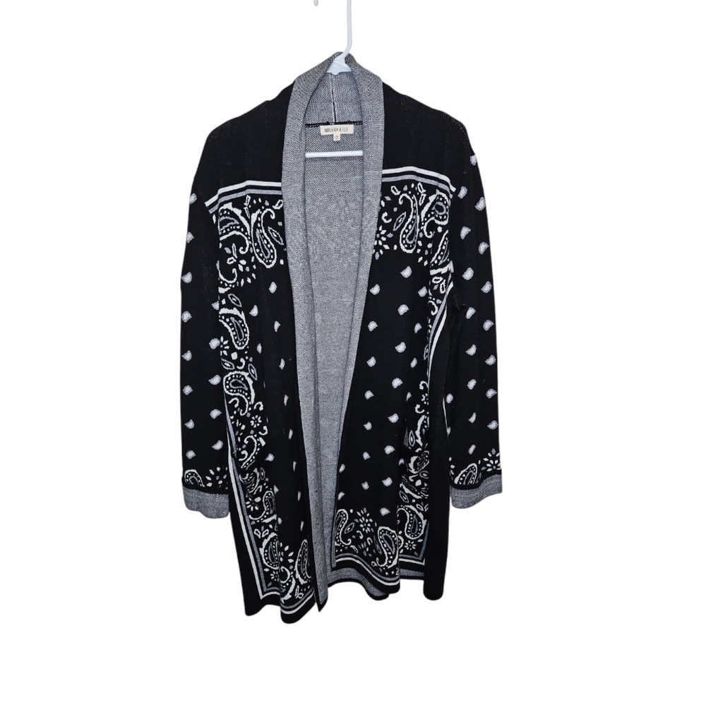 Margeaux & Ellie Black & Gray Paisley Open Front Cardigan‎ XL